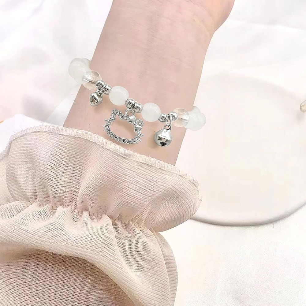 Brand New, Beaded, Hello Kitty Bracelet with Heart & Bells Charm by Sanrio - Picture 7 of 7